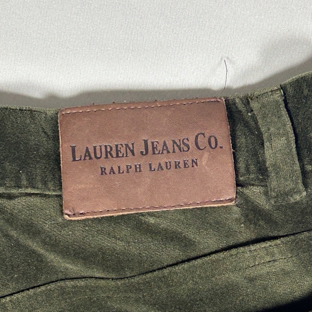 Ralph Lauren Jeans Women's Luxe Velvet Pants Olive Green Stretch Straight Leg 10 - Picture 7 of 9